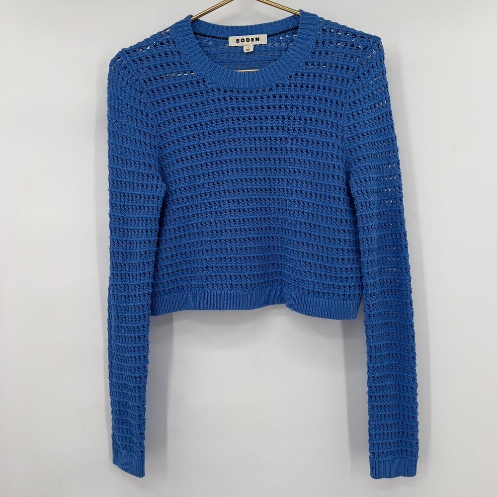 Boden Royal Blue Open-Knit Crew Neck Sweater